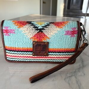 STS Ranchewear Colorful Aztec Patterned Blanket Clutch with Leather Trim